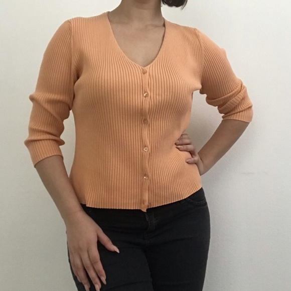 Sweater Top V-Neck Button Down Jacket - Picture 3 of 5